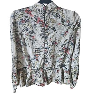 Zara Floral Mandarin Collar Peplum Hem Blouse Women S
